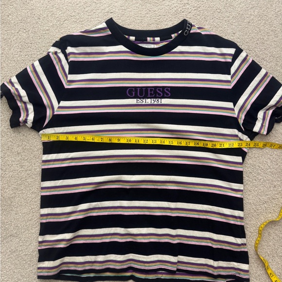 GUESS Men's Striped Tee with Purple Logo - Picture 4 of 5